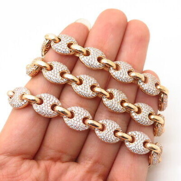 925 Sterling Silver Gold Plated C Z Thick Long Anchor Mariner